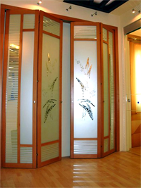 Двери гармошка с матовым рисунком цветок Тамбов