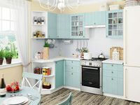 Небольшая угловая кухня в голубом и белом цвете Тамбов